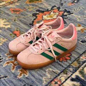 Adidas Gazelle Pink with Green Stripes NWOB